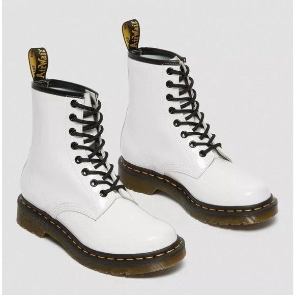 Dr Martens 1460 White Patent Leather Combat Boots Women's Size 7 US